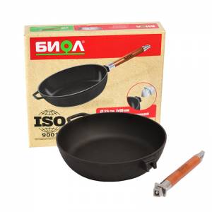 Сковорода Биол чугунная глубокая 24 см. со съемной ручкой