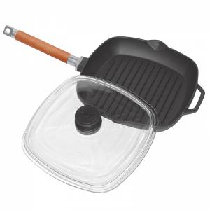 Сковорода-гриль Биол чугунная 28 см. со съемной ручкой и крышкой