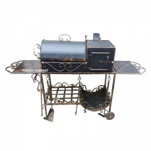 Мангал кованый "Запорізька Січ" с печкой и грилем на колесах