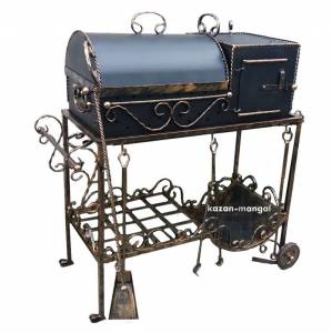 Мангал кованый "Запорізька Січ" с печкой и грилем на колесах