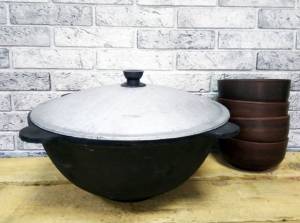 Узбекский наманганский казан чугунный 80 л с крышкой